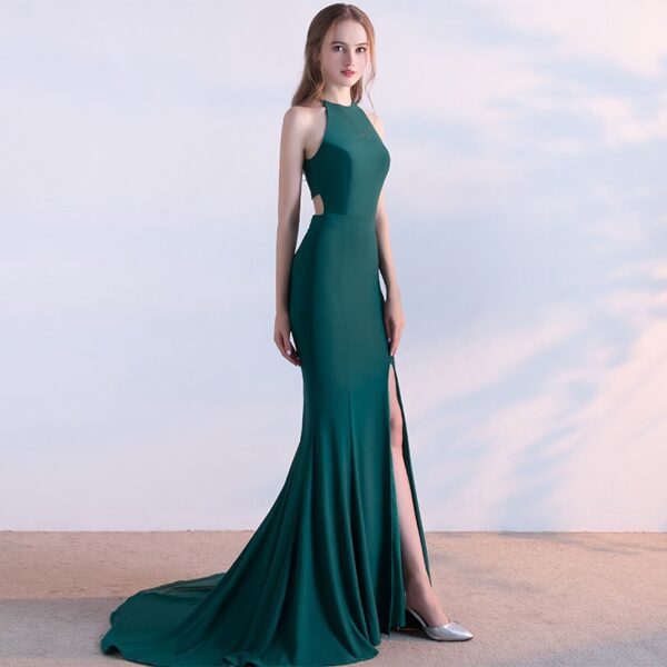 3915352817200.jpg Bride toast clothing new fashion long red fishtail hanging neck wedding banquet evening dress