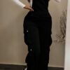 Women Casual Multi Pocket Corduroy Overalls Jumpsuits Straight Leg Cargo Pants