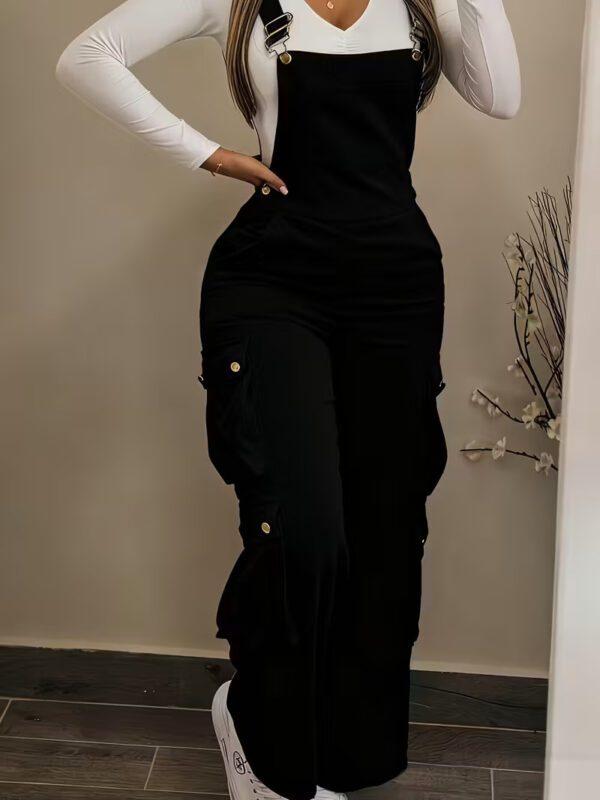 Women Casual Multi Pocket Corduroy Overalls Jumpsuits Straight Leg Cargo Pants