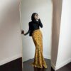 Retro-printed High-waisted Mermaid Midi Skirt