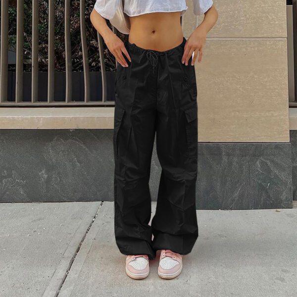 3dcafc2b-58b1-4524-bb9d-bfde42e2b6ee.jpg Casual Cargo Pants For Women Solid Color Drawstring Pocket Design Fashion Street Trousers Girls