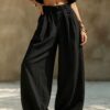 2026 Women's Spring And Autumn European And American New Style Women's Pants Solid Color Fashion Casual Loose Versatile Pocket Elastic Waist Pants