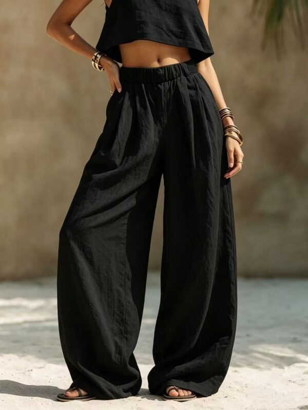 2026 Women's Spring And Autumn European And American New Style Women's Pants Solid Color Fashion Casual Loose Versatile Pocket Elastic Waist Pants