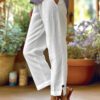 2025  Station Women's Cotton And Linen Loose Solid Color Elastic Waist Pocket Straight Casual Pants