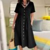 2026 Spring Summer European And American Women's New Solid Color Loose High Waist Cotton And Hemp Dress