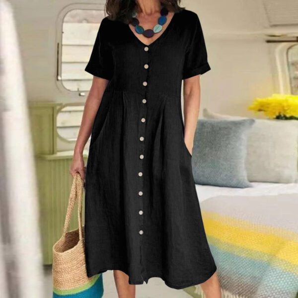2026 Spring Summer European And American Women's New Solid Color Loose High Waist Cotton And Hemp Dress
