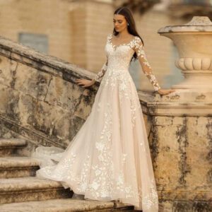 44069c45-29d2-4cb4-8381-40dea18fc107.jpg Long Sleeve Wedding Dress Mori Style Bridal Simple Round Neck