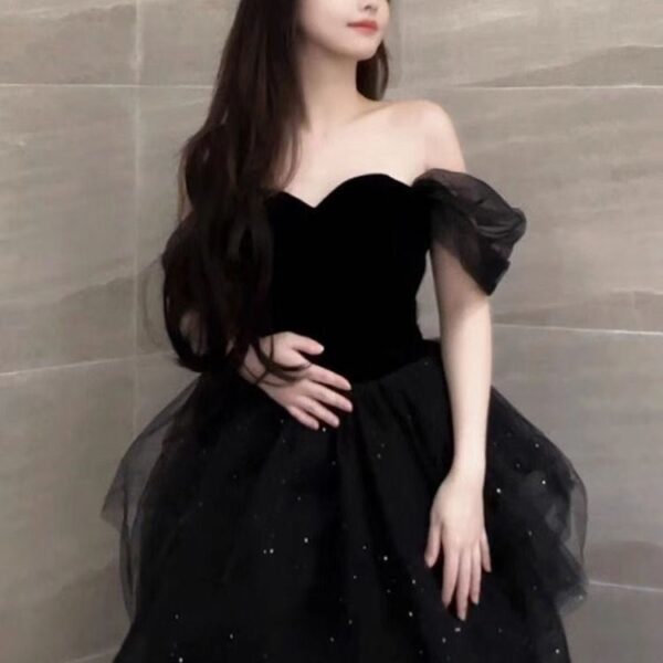 44c6a2b4-bb01-4e0a-b344-711cfbb80281.jpg Black Evening Dress Light Luxury Minority French Style Pettiskirt