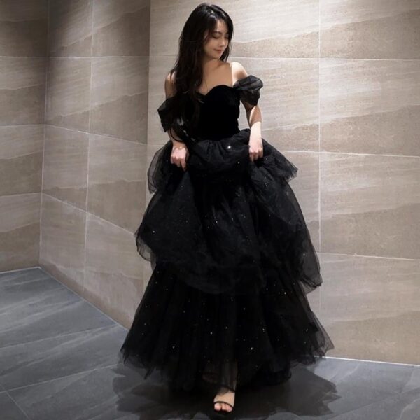 46295e01-972c-4c6f-a0dc-5ff6da58ae4d.jpg Black Evening Dress Light Luxury Minority French Style Pettiskirt