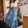 468f8965-937b-4613-a6ac-f07e284d8ecc.jpg Bohemian A- Line Layered Cake Denim Skirt