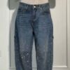 Ins Shiny Straight Jeans With Pockets Fashion Loose Wide-leg Pants For Women Street-style Trousers