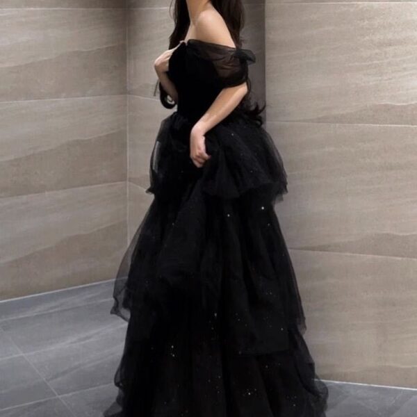 47a4a281-235a-4cc0-baa1-0f63e2b19d7b.jpg Black Evening Dress Light Luxury Minority French Style Pettiskirt