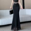 Womens Lace-Panel Sheath Skirt
