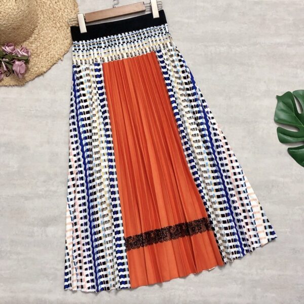 49fefd7f-94f3-4017-924d-96e9b36ef979.jpg New Women's Skirts Stitching Pleated Skirt Bohemian Plaid A-line Skirt