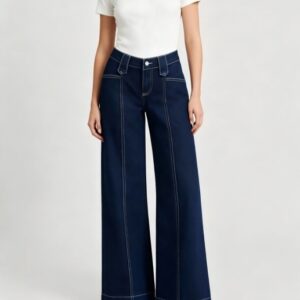 High-street Patchwork-striped Minimalist Chic Solid-color Relaxed-fit Wide-leg Straight-leg Pants