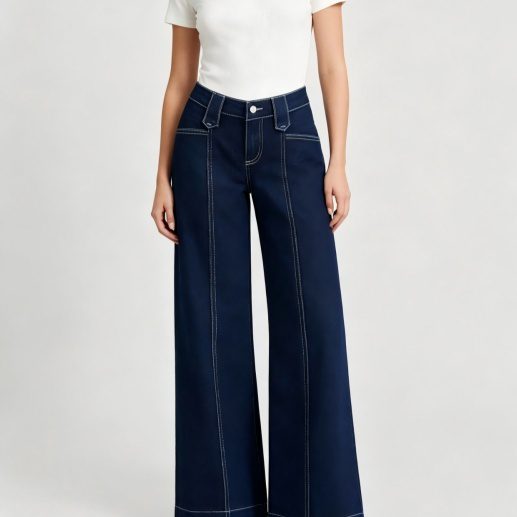 High-street Patchwork-striped Minimalist Chic Solid-color Relaxed-fit Wide-leg Straight-leg Pants