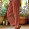 2025  Station Women's Cotton And Linen Loose Solid Color Elastic Waist Pocket Straight Casual Pants