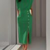 2026 European And American Women's Round Neck Sleeveless Button Slit Solid Color Fashionable Versatile Dress