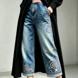 Mid-rise Wide-leg Denim Capri Pants