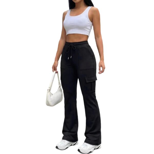 Cross-Border Exclusive Supply Of European And American Style High-Waisted Drawstring Flared Cargo Pants For Women, Loose Wide-Leg Multi-Pocket Casual Long Pants