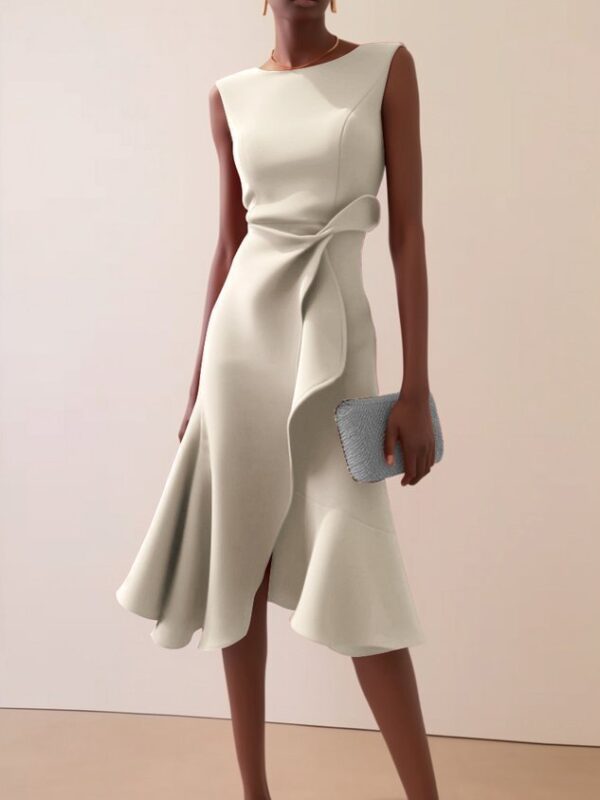 2026 Summer Women's New European And American Sleeveless Solid Color Fashion Versatile Temperament Round Neck Dress