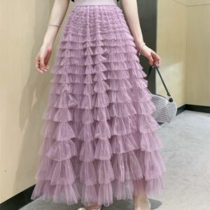 532f559e-99c3-416e-8c8c-2b95efcf2714.jpg Cake Skirt Women's White Gauze Skirt Pleated Skirt