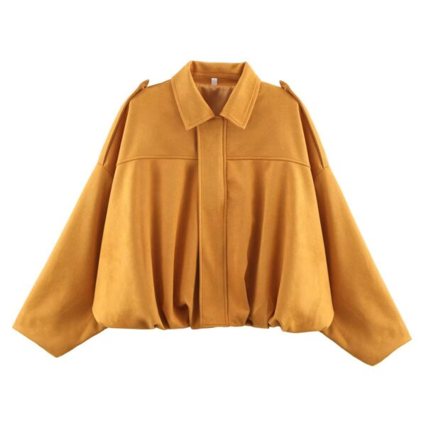 Amazon European And American Women's Clothing 2025 Spring And Autumn Suede Texture Lapel Zipper Button Pilot Jacket