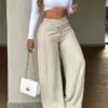 Women Loose Drawstring Multi Pocket Wide Leg Straight Leg Cargo Casual Pants
