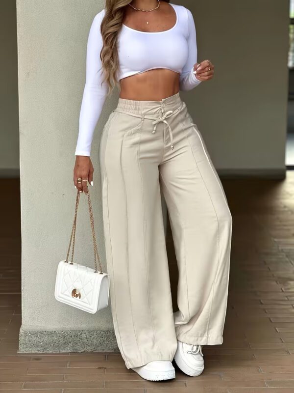 Women Loose Drawstring Multi Pocket Wide Leg Straight Leg Cargo Casual Pants