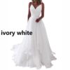 Fitted-waist Pleated V-neck Strap Light Wedding Dress