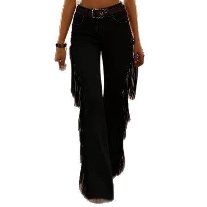 European And American Cross-border Independent Station Amazon Explosions Women's Retro Tassel Faux Suede Micro Horn Casual Pants