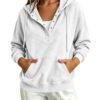 2026 Autumn New Style European Women's Dressy Corduroy Hooded Sweatshirt With Half-Closed Button And Drawstring Loose Top For Women