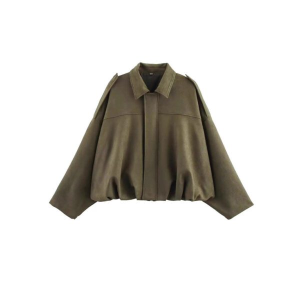 Amazon European And American Women's Clothing 2025 Spring And Autumn Suede Texture Lapel Zipper Button Pilot Jacket