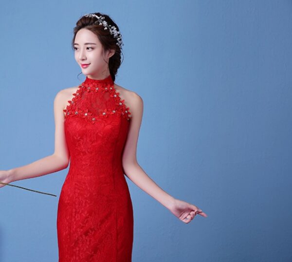 5806096799671.jpg Big Red Wedding Dress Bride Large Size Waist Fishtail Wedding Dress Fishtail Tail Korean Hanging Neck