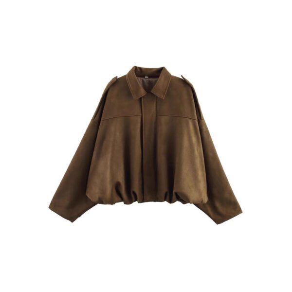 Amazon European And American Women's Clothing 2025 Spring And Autumn Suede Texture Lapel Zipper Button Pilot Jacket