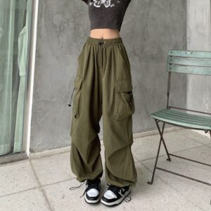 American-style Vintage Work Pants For Men And Women, Summer Versatile Straight-leg, Drapey, Cuffed, Loose Wide-leg Casual Pants-army Green