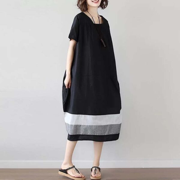 598d7f1b-910e-40ec-85de-2bdf8f7130ce.jpg Cotton And Linen Short Sleeve Dress Large Size Women's Mid Length