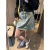 Double-pocket Figure-flattering A-line Denim Mini Skirt