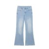 Womens Retro Loose-fit Mid-rise Turn-up-waist Denim Pants
