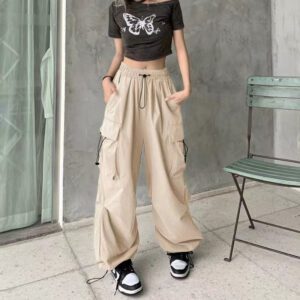 American Vintage Work Pants For Men And Women, Summer Versatile Straight-leg, Relaxed Wide-leg Casual Pants With A Drapey Fit And Cuffed Ankles-Apricot
