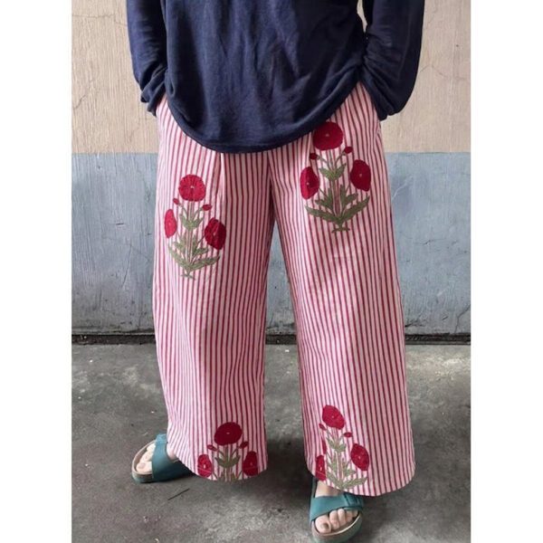 Color-Block Plant-Print Pajama Pants For Women