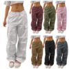 60c847d4-0eea-408e-9697-20b65b271c64.jpg Casual Cargo Pants For Women Solid Color Drawstring Pocket Design Fashion Street Trousers Girls