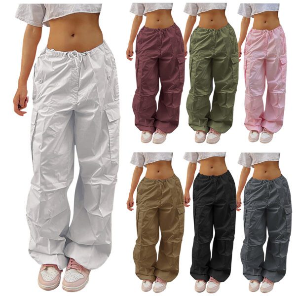 60c847d4-0eea-408e-9697-20b65b271c64.jpg Casual Cargo Pants For Women Solid Color Drawstring Pocket Design Fashion Street Trousers Girls