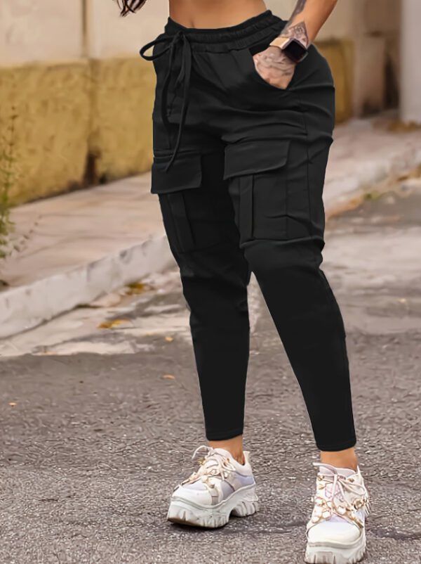 Women's High Waist Cargo Pants Drawstring Multi Pockets Stretchy Casual Pants Fashion Versatile Solid Color Long Trousers