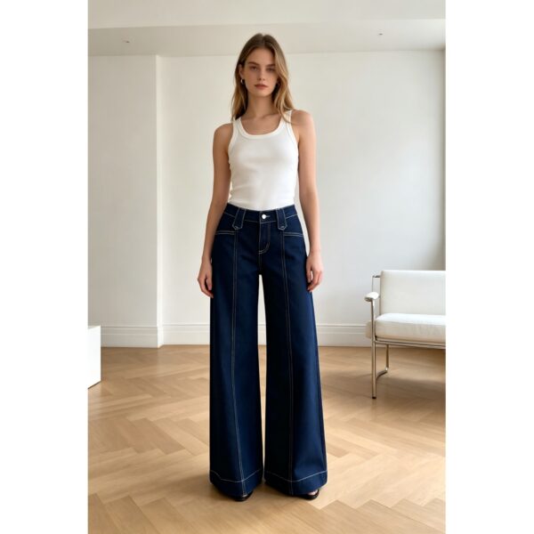 High-street Patchwork-striped Minimalist Chic Solid-color Relaxed-fit Wide-leg Straight-leg Pants