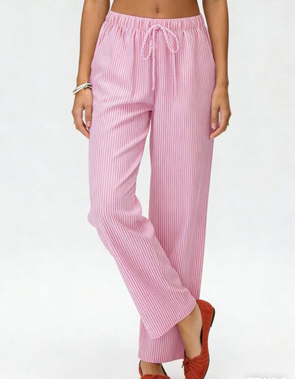 Casual Fashion Striped Straight-leg Pants Elastic High-waisted Trousers