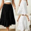 Amazon Cross-border European And American Layered Wood-ear Cake Skirt Drawstring Loose Slim-fit Mid-length Half-length
