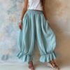 2026 Summer New Cross-Border European And American Style Loose Casual Cotton And Linen Ruffle Lantern Pants For Women