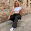 Cross-Border Exclusive Supply Of European And American Style High-Waisted Drawstring Flared Cargo Pants For Women, Loose Wide-Leg Multi-Pocket Casual Long Pants