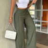 Women Loose Drawstring Multi Pocket Wide Leg Straight Leg Cargo Casual Pants
